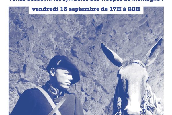 Affiche pour la Fête de la Bastille au Musée des Troupes de montagne, qui représente un soldat avec un mulet.